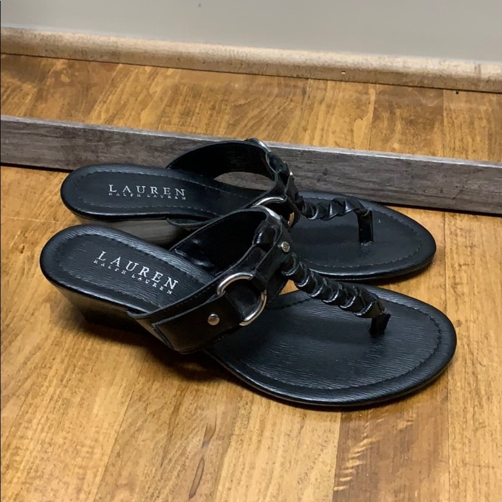 Lauren Ralph Lauren black wedge sandals size 7